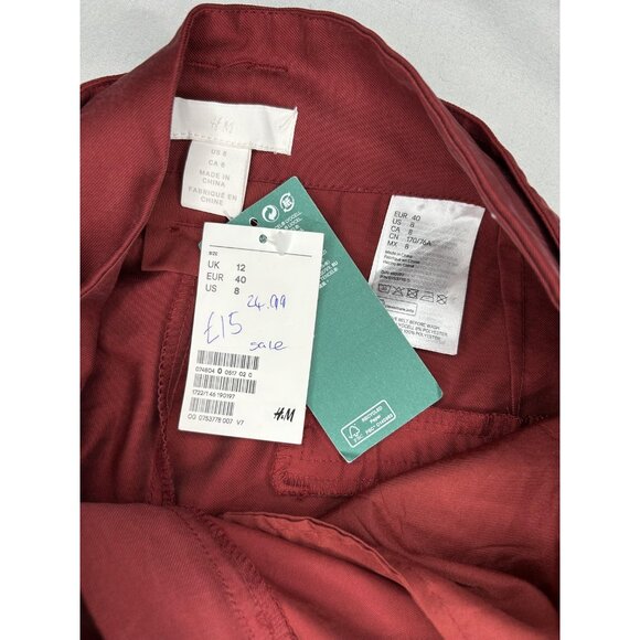 H&M Conscious Pants Womens 8 Belted Trousers High Rise Straight Leg Tencel Chic - Picture 8 of 14